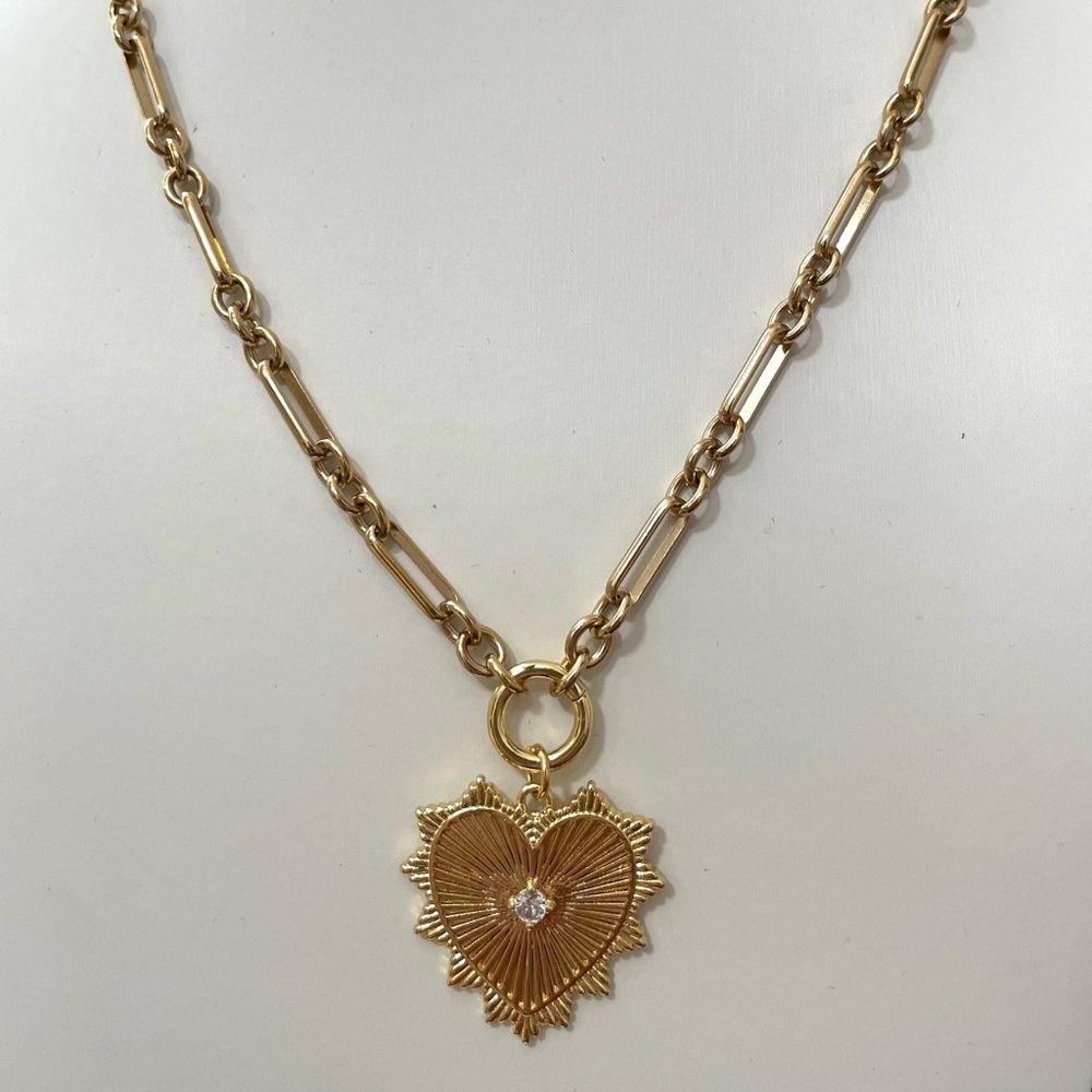 Heart Necklace Paperclip trombone link chain